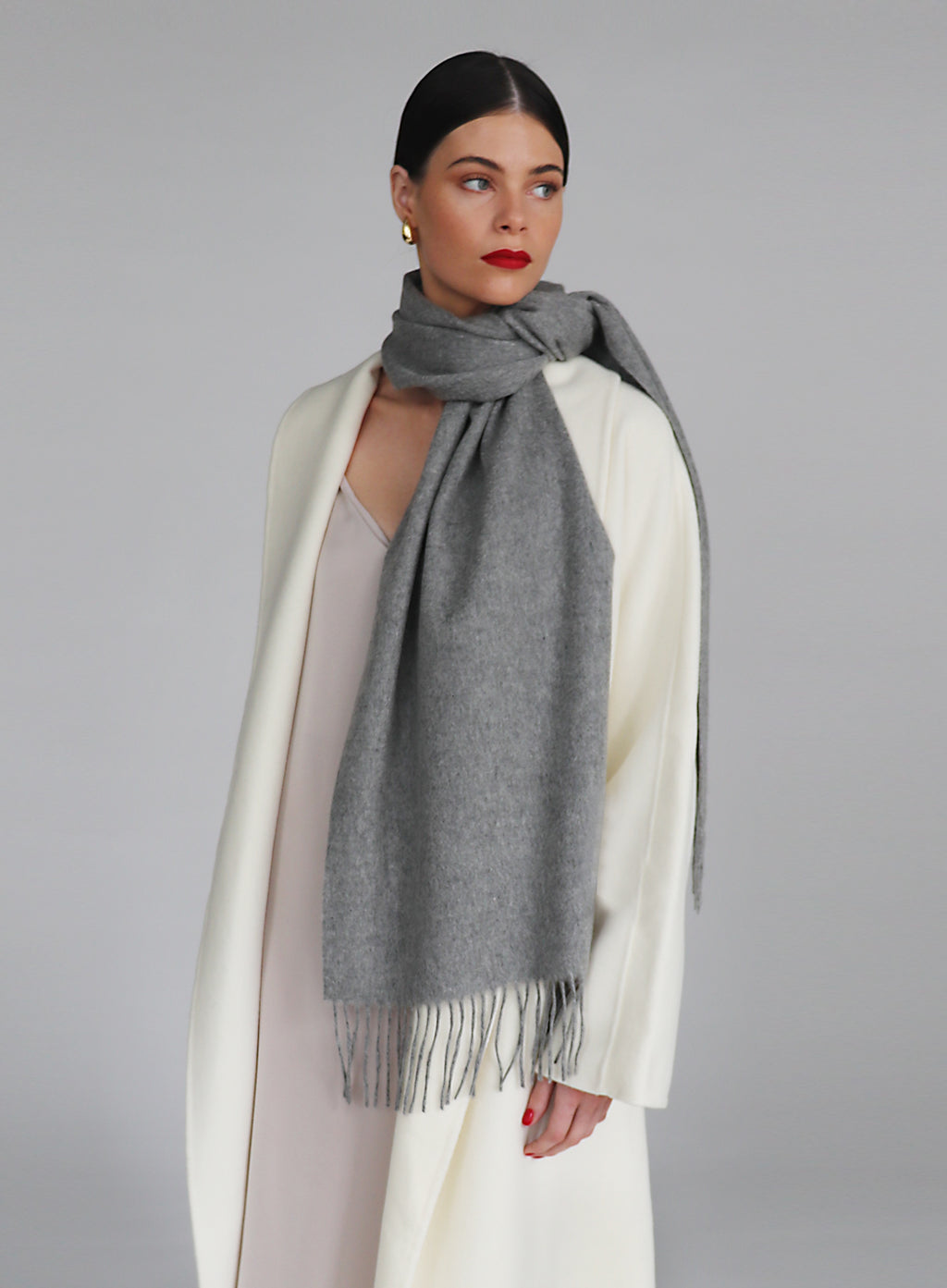 Dark Grey Fringed Cashmere Scarf