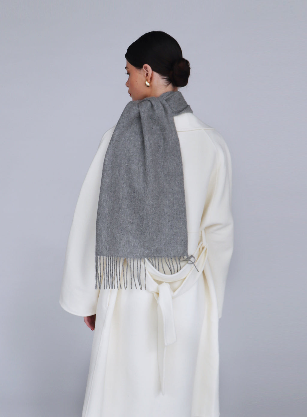 Dark Grey Fringed Cashmere Scarf