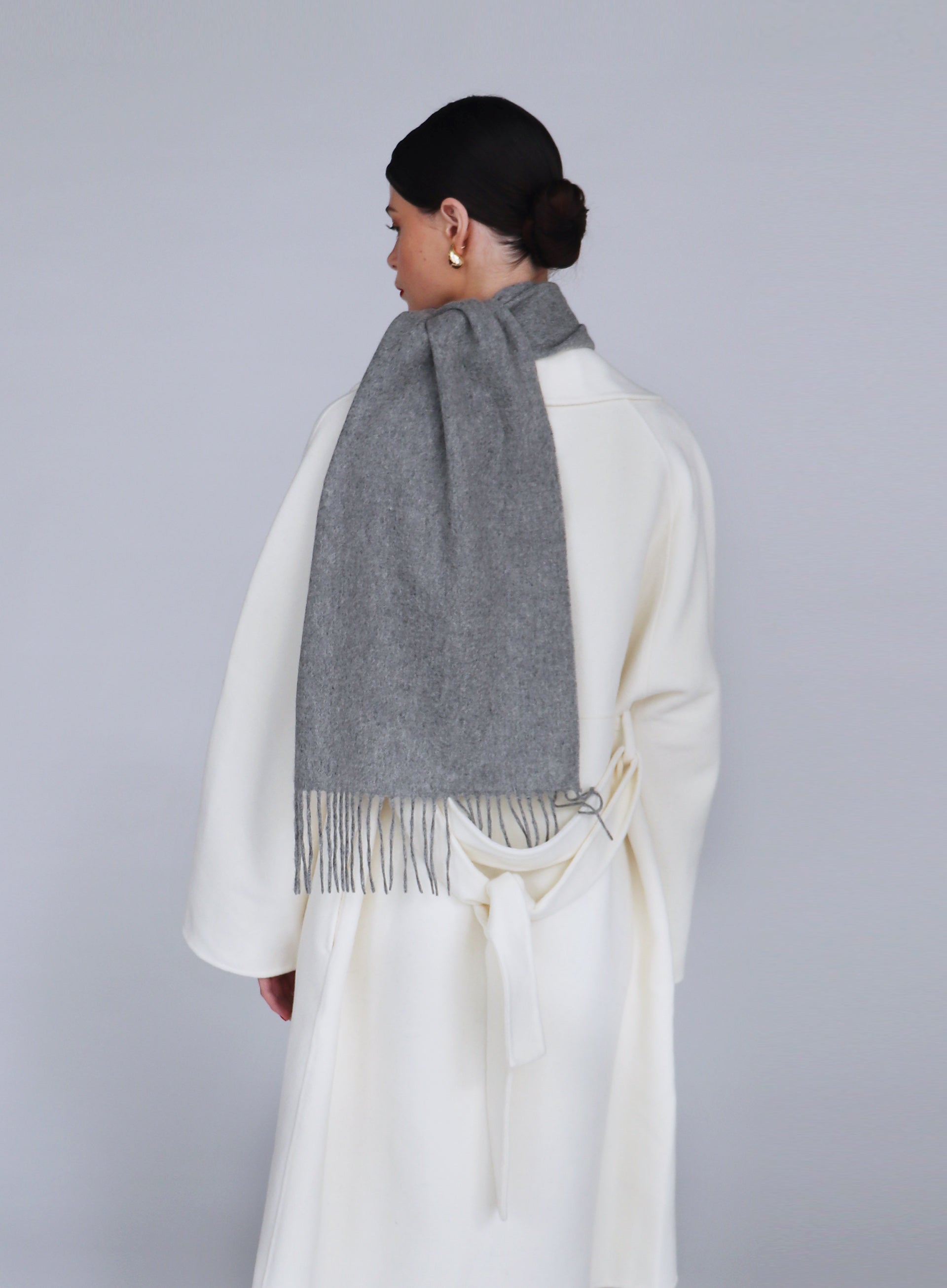 Dark Grey Fringed Cashmere Scarf