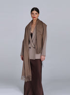 Beige Fringed Wool Lambswool Scarf