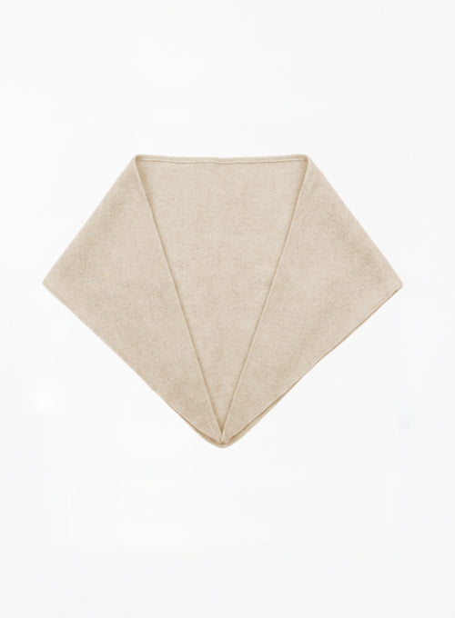 Beige triangular wool scarf on a white background