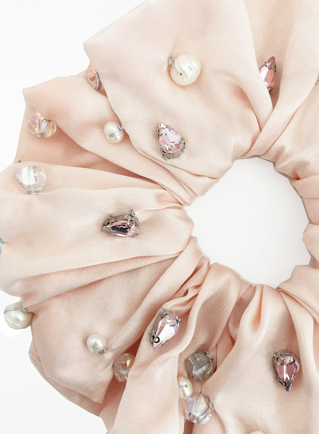 Pink Rhinestone Embellished Oversized Silk Scrunchie 