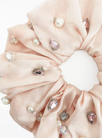 Pink Rhinestone Embellished Oversized Silk Scrunchie 
