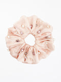 Pink Rhinestone Embellished Oversized Silk Scrunchie 