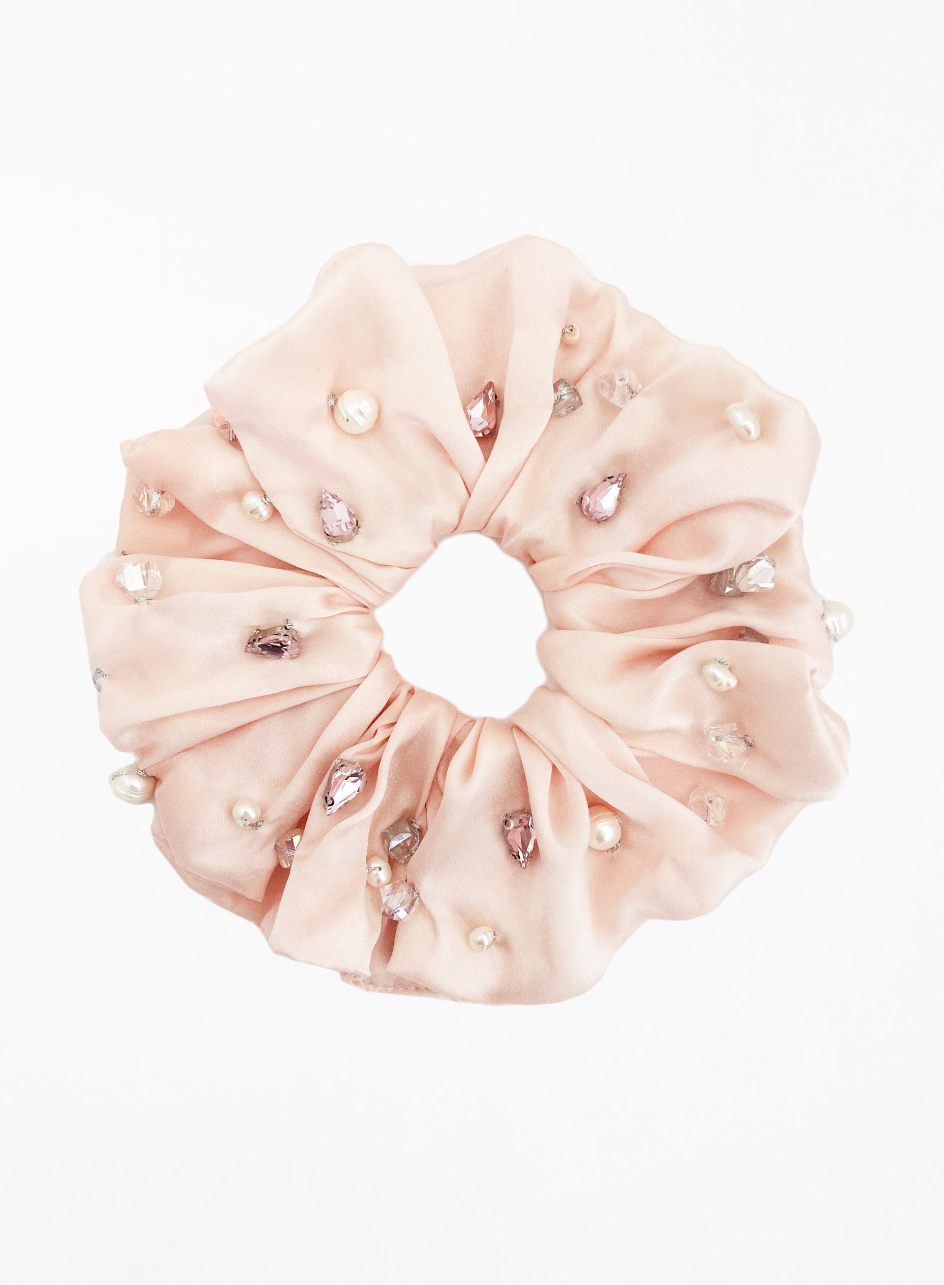 Pink Rhinestone Embellished Oversized Silk Scrunchie 