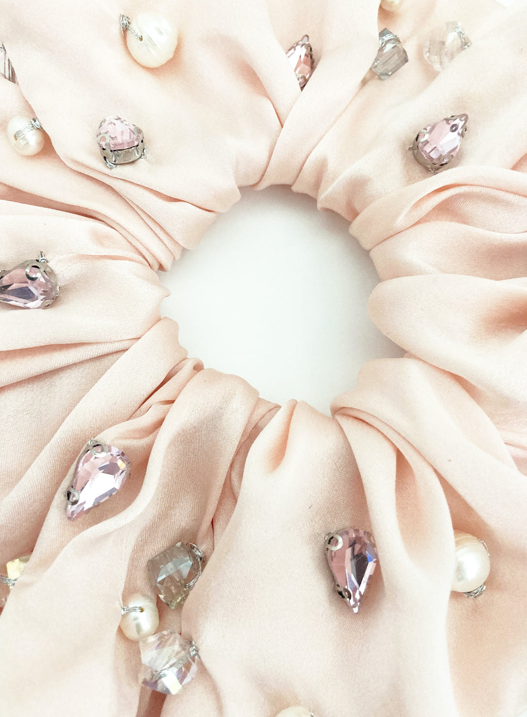 Pink Rhinestone Embellished Oversized Silk Scrunchie 