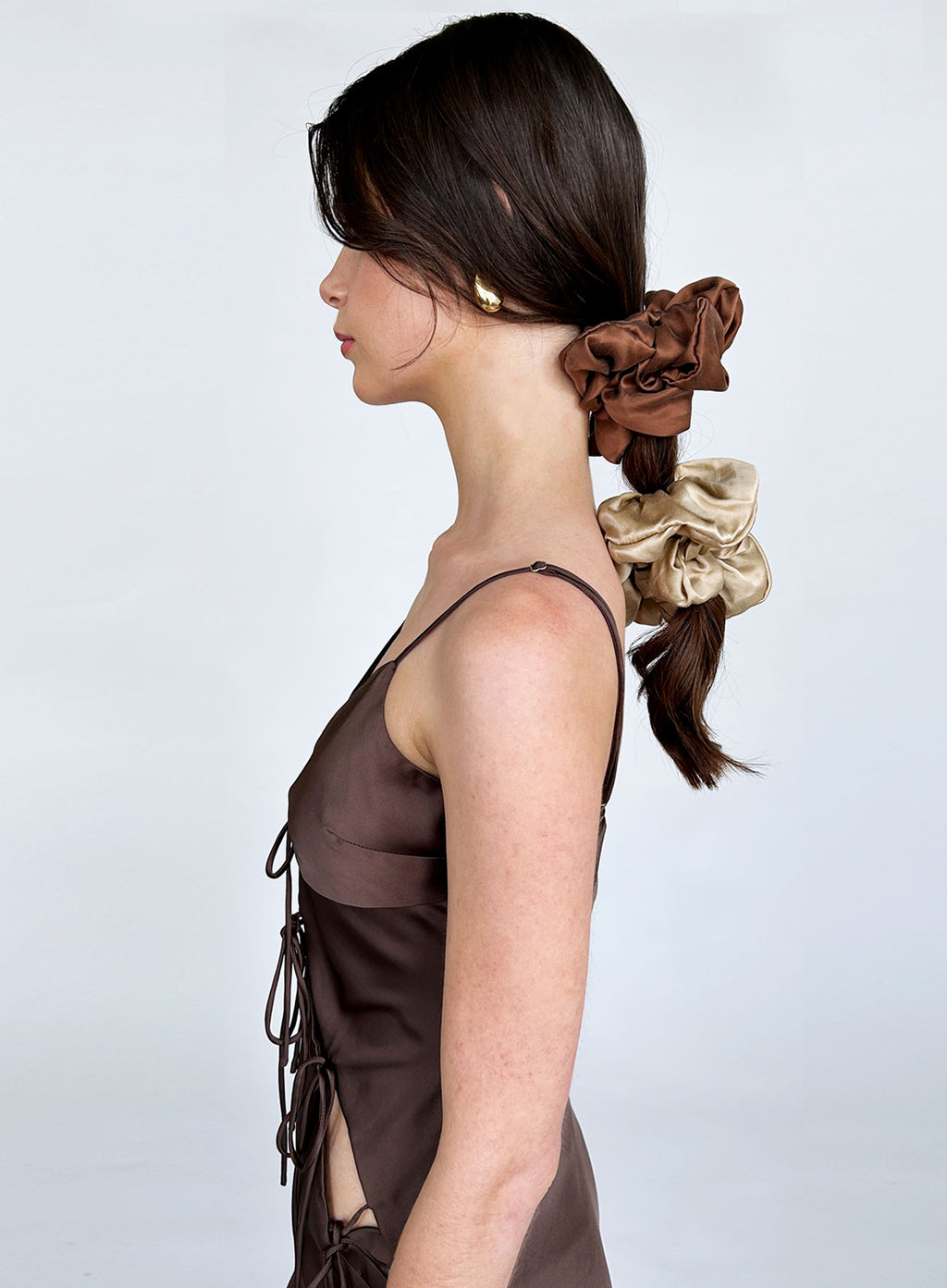 Beige Oversized Silk Scrunchie