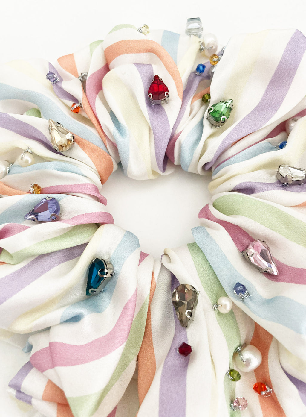 Stripe Rhinestone Embellished Oversized Silk Scrunchie 