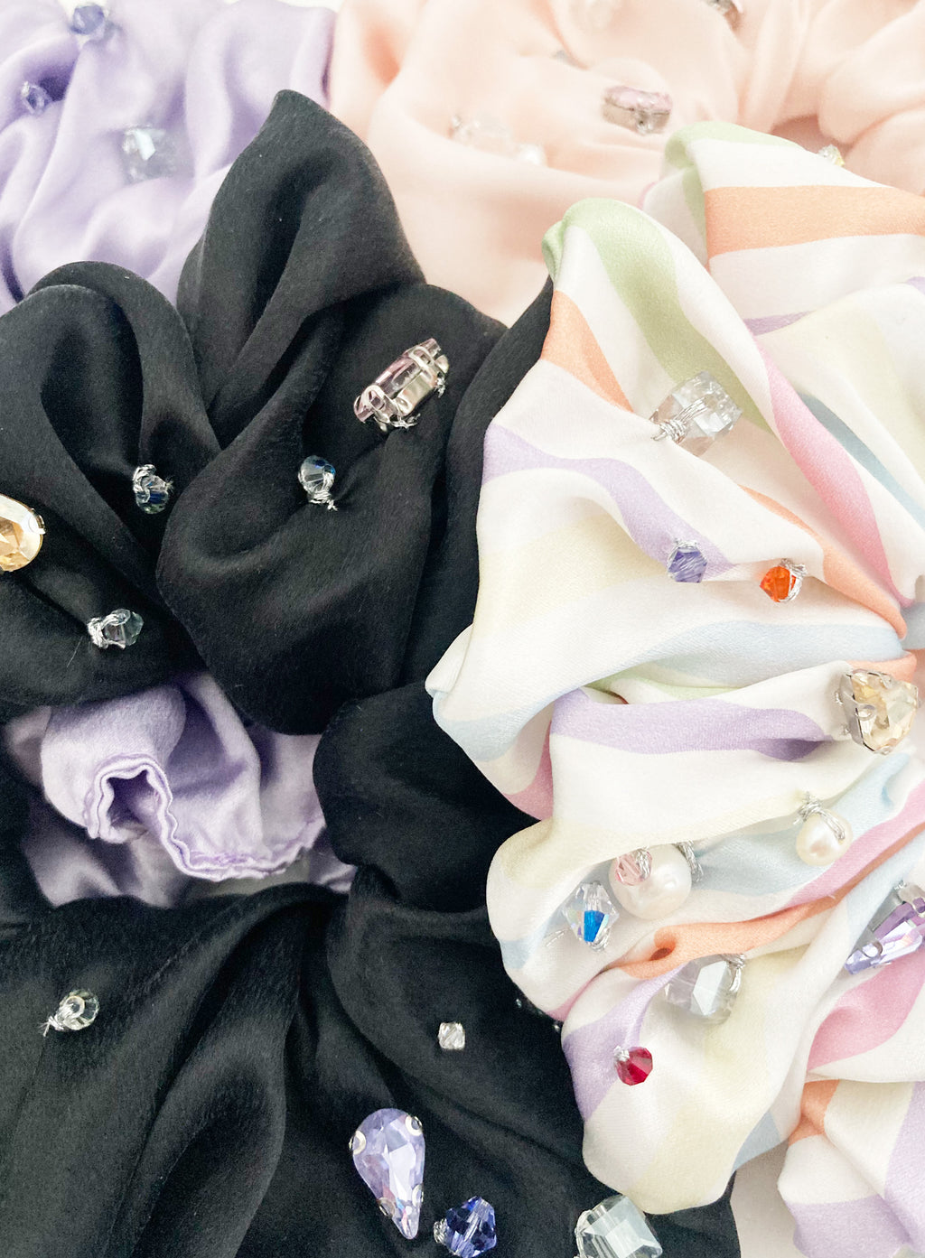 Pink Rhinestone Embellished Oversized Silk Scrunchie 