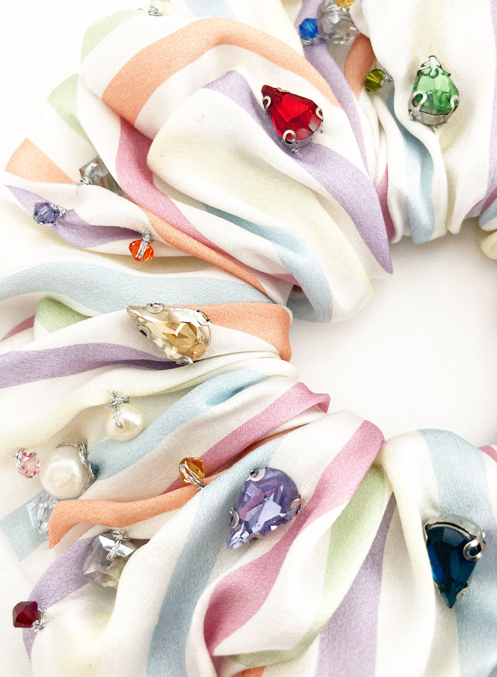 Stripe Rhinestone Embellished Oversized Silk Scrunchie 