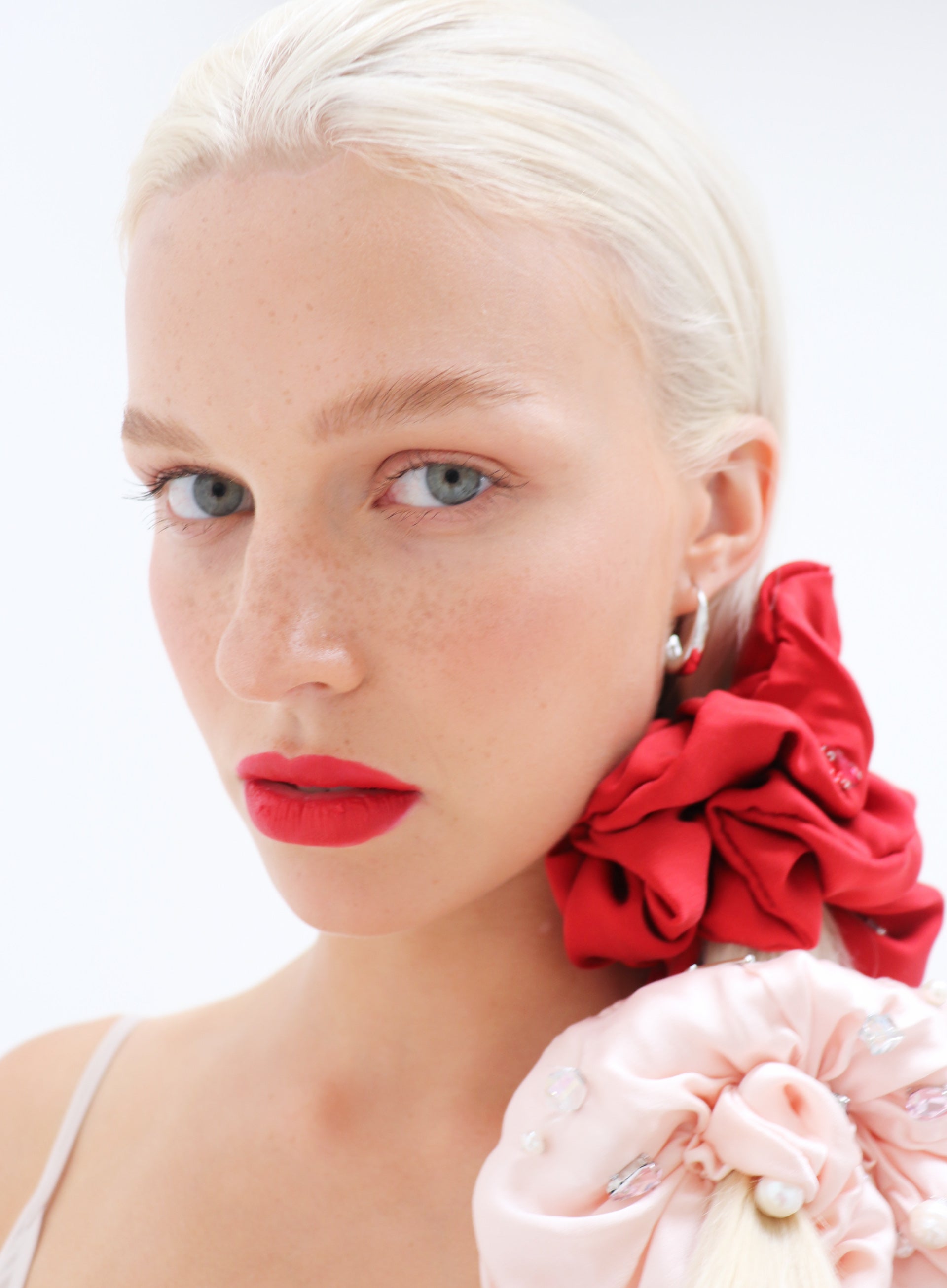 Pink Rhinestone Embellished Oversized Silk Scrunchie 