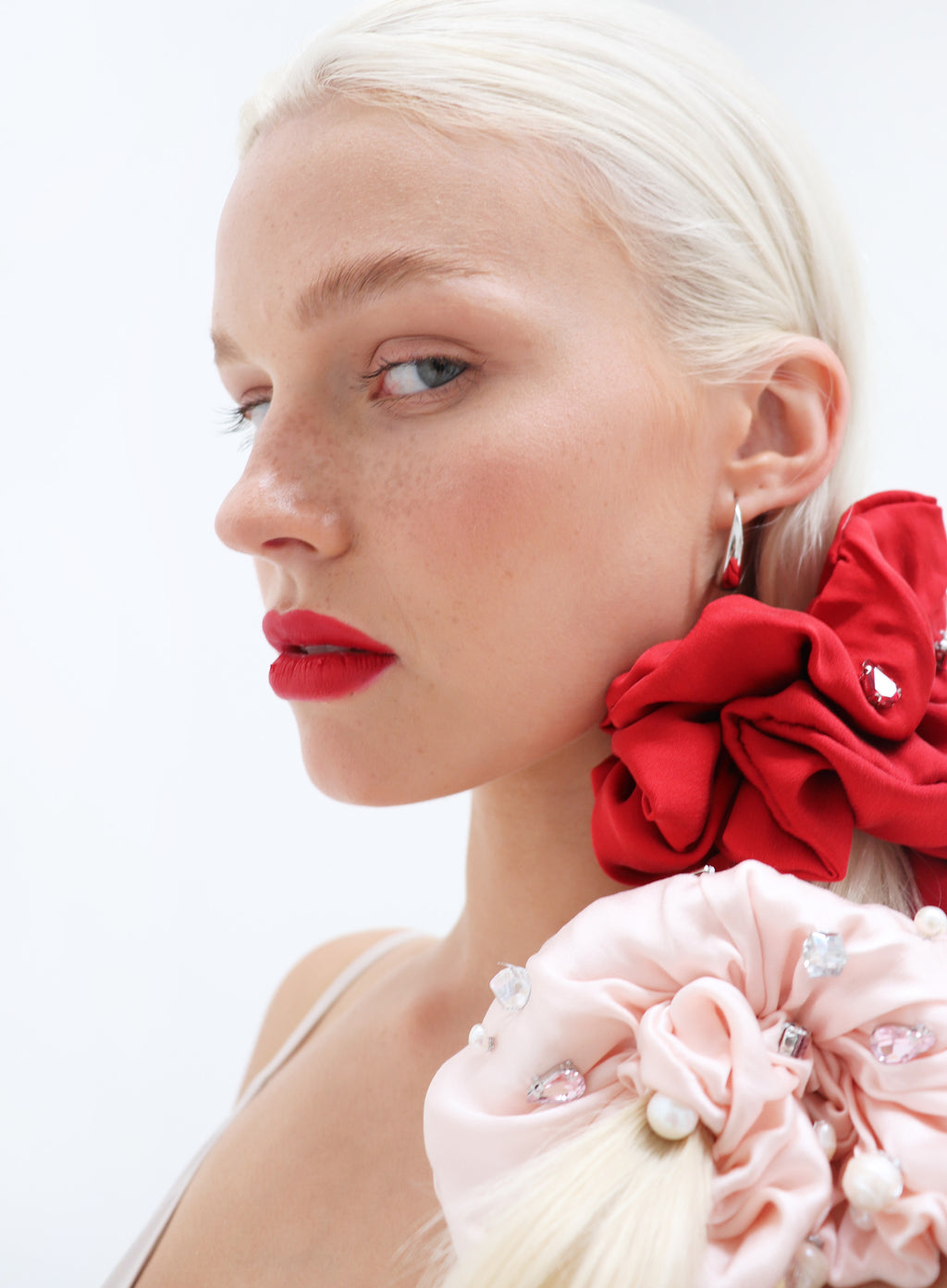 Pink Rhinestone Embellished Oversized Silk Scrunchie 