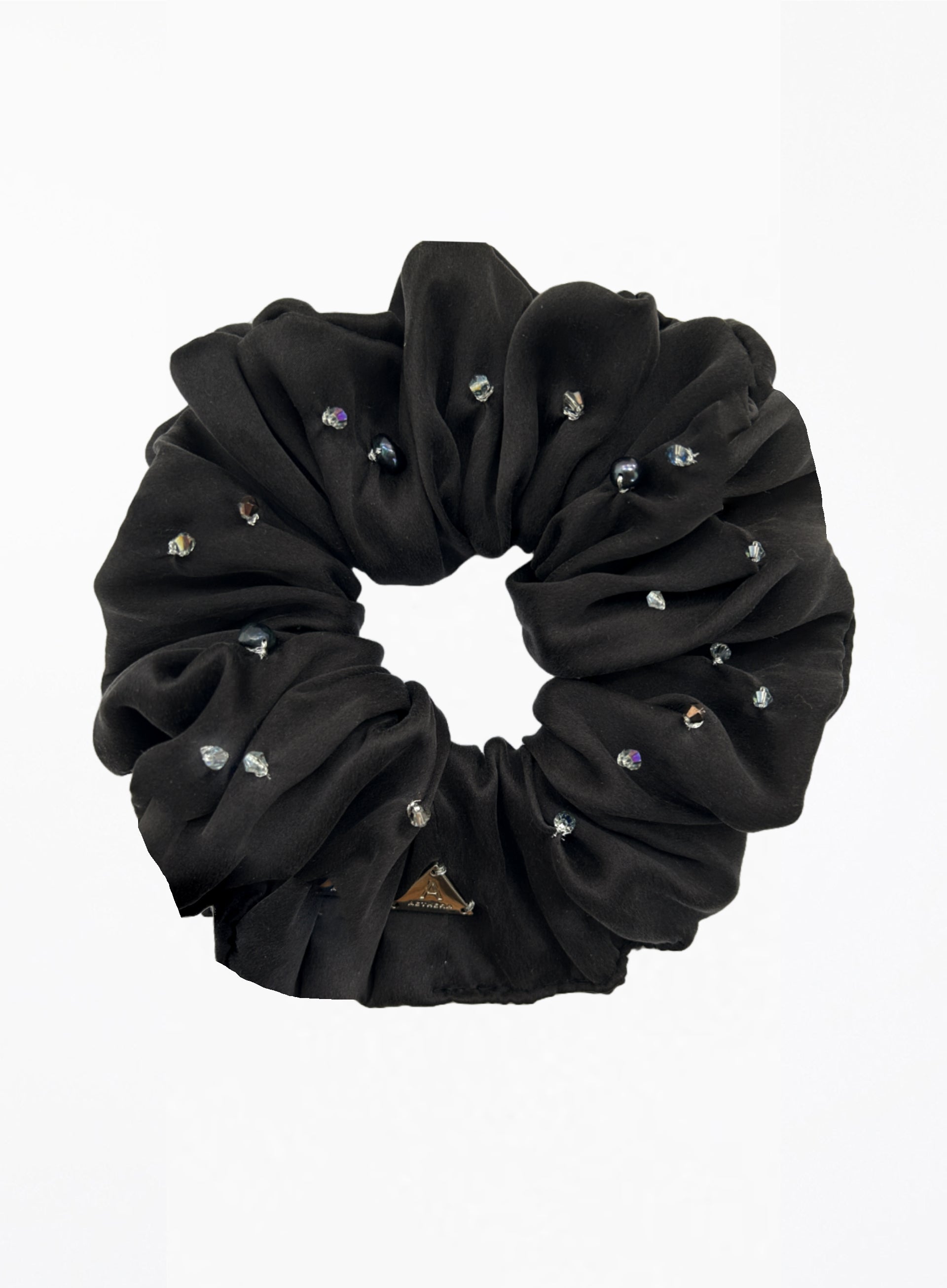 black embellished oversize silk scrunchie