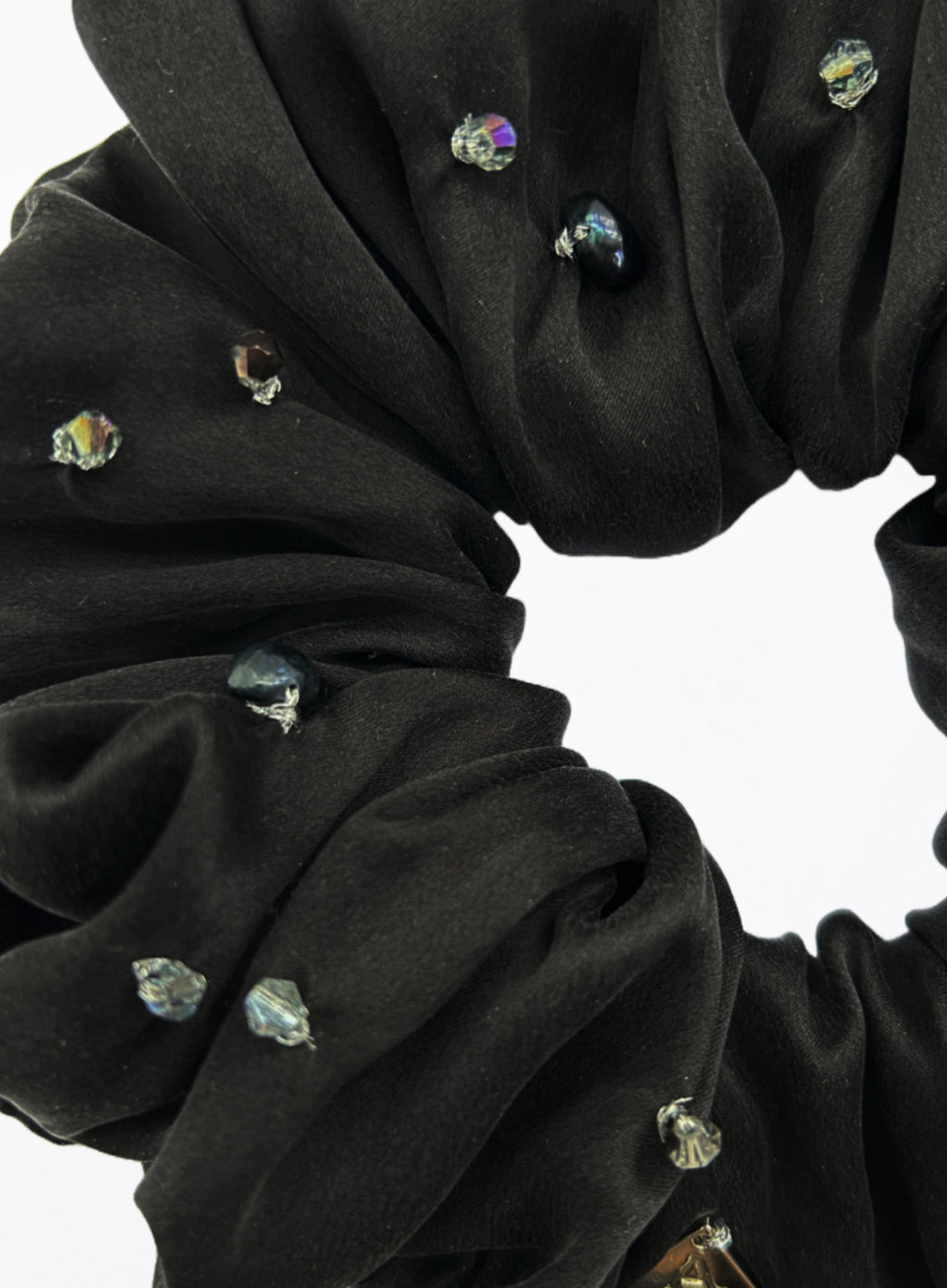 black embellished oversize silk scrunchie