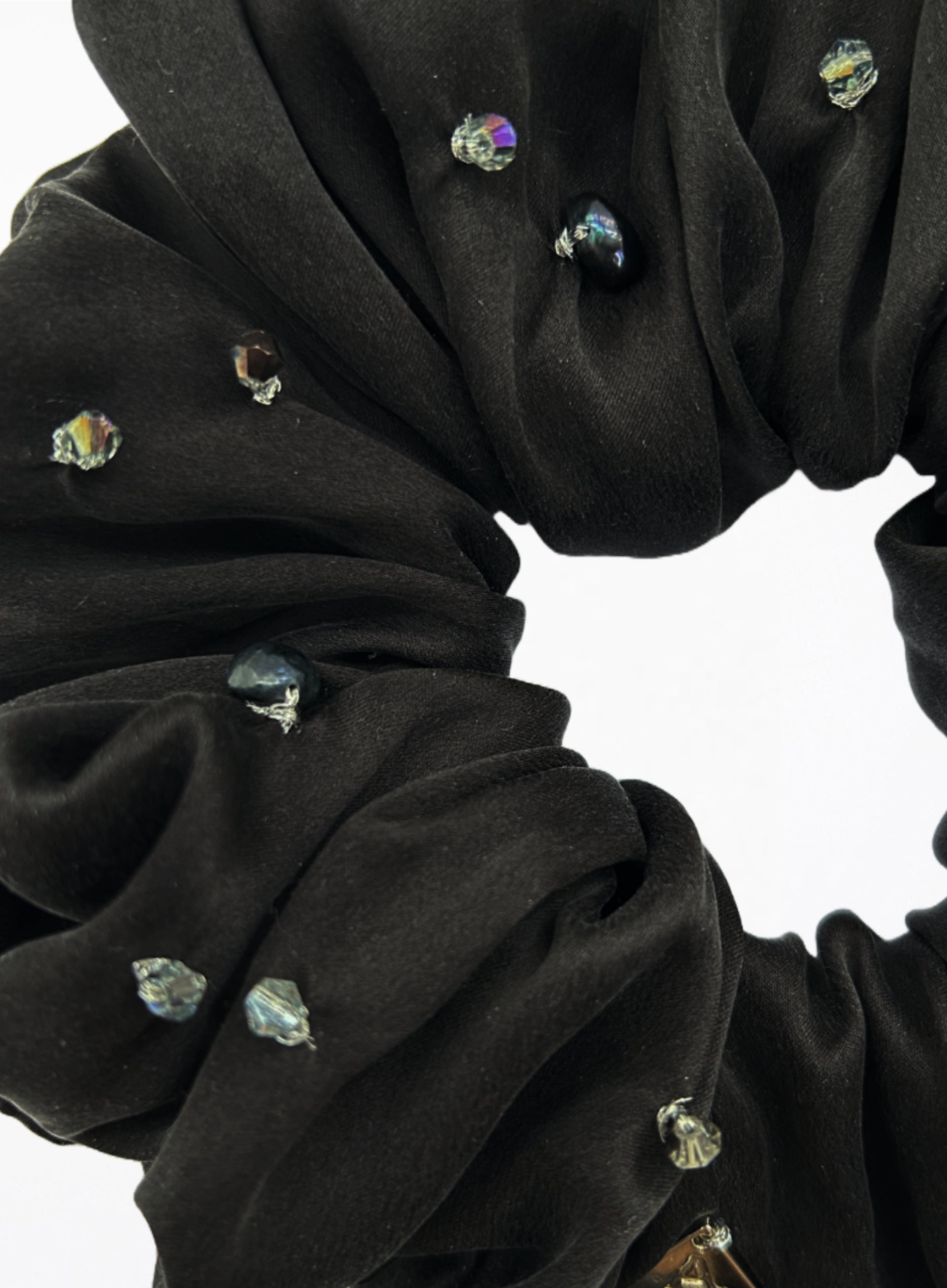 black embellished oversize silk scrunchie