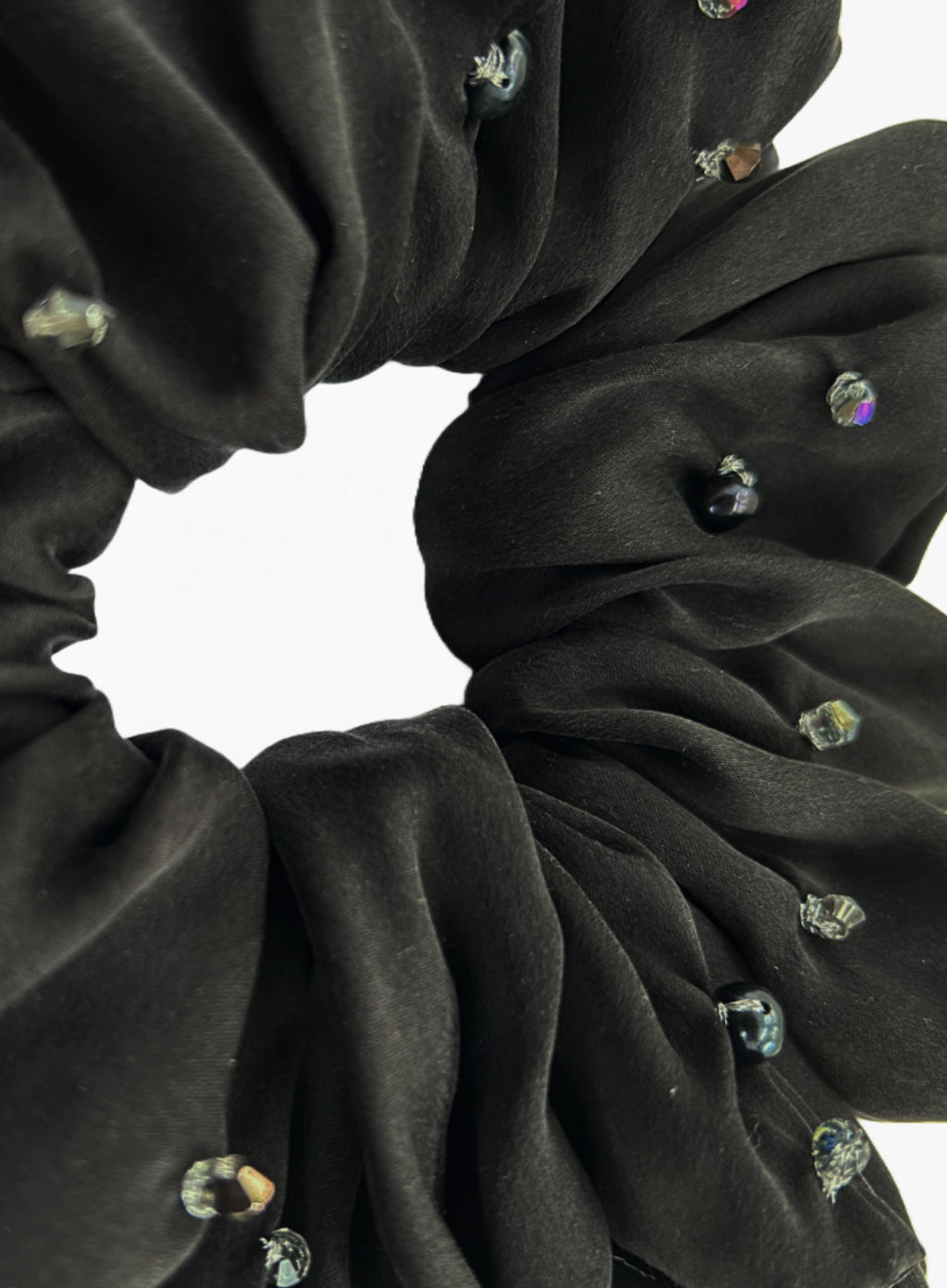 black embellished oversize silk scrunchie