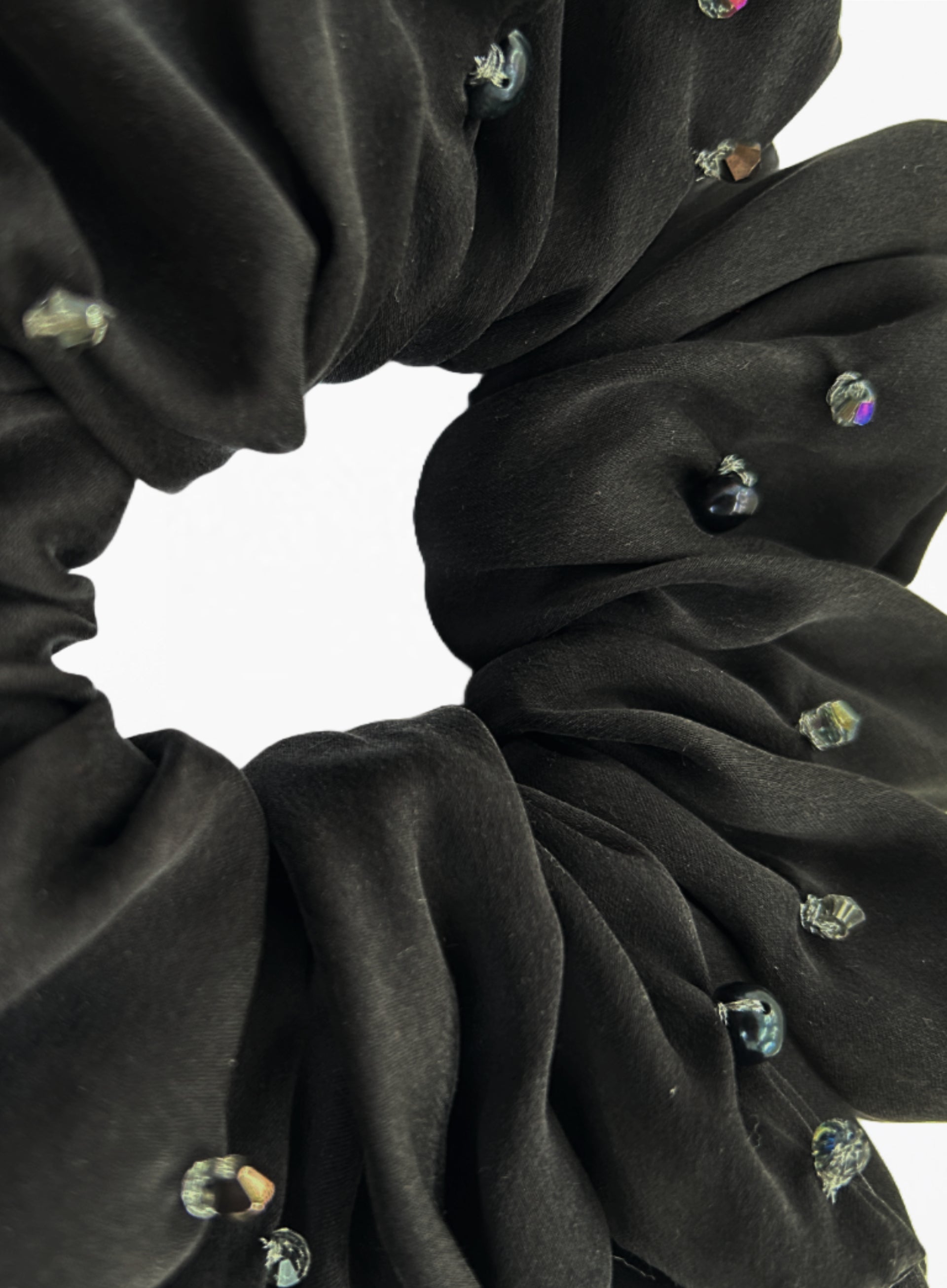 black embellished oversize silk scrunchie