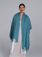 Blue Fringed Wool Lambswool Scarf