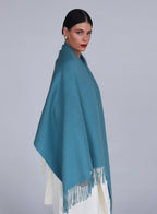 Blue Fringed Wool Lambswool Scarf