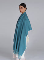 Blue Fringed Wool Lambswool Scarf
