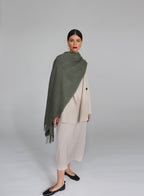 Green Fringed Wool Lambswool Scarf