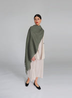 Green Fringed Wool Lambswool Scarf