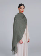 Green Fringed Wool Lambswool Scarf