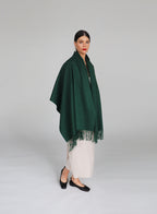 Green Fringed Wool Lambswool Scarf