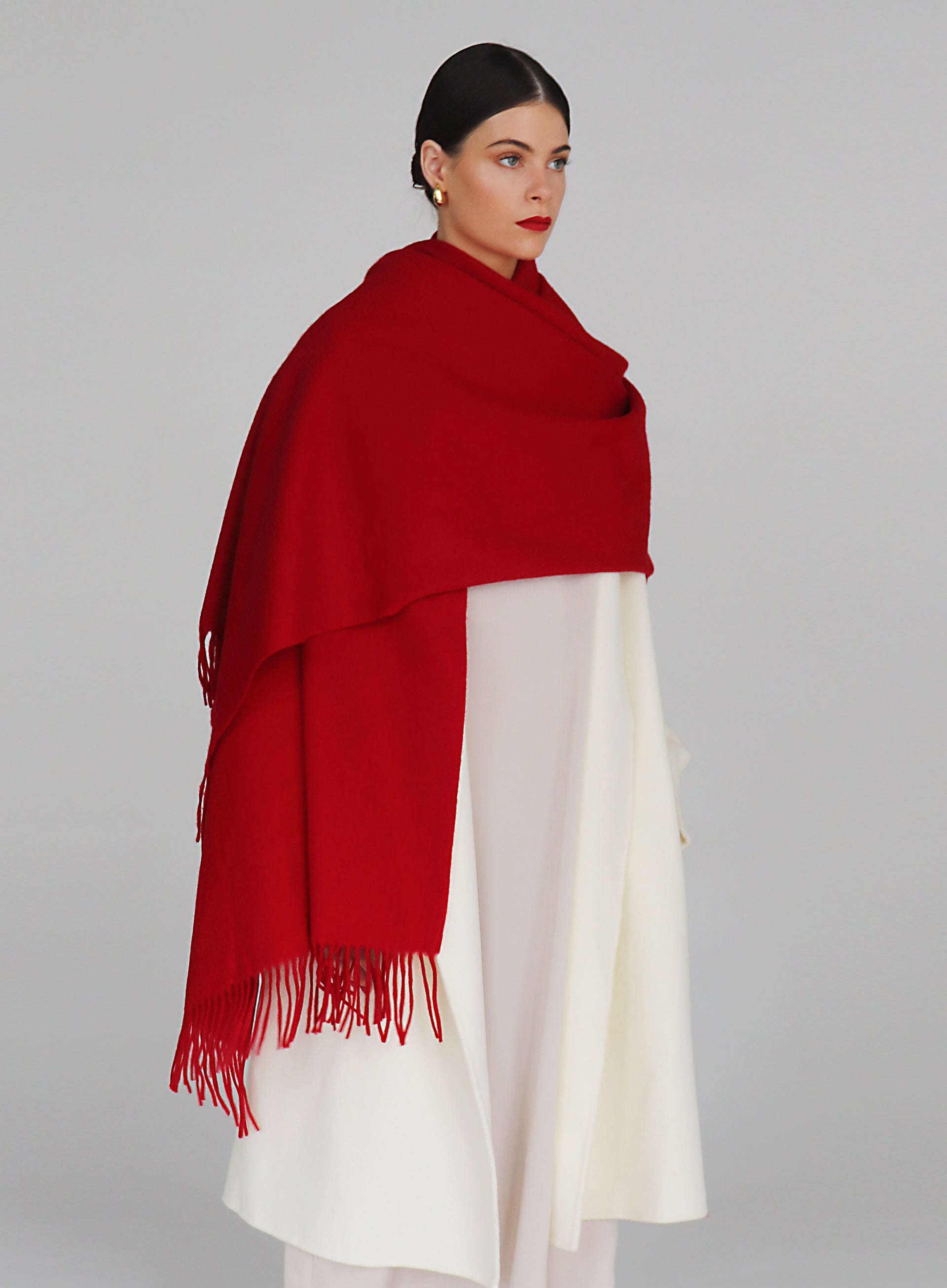 Red Fringed Wool Lambswool Scarf