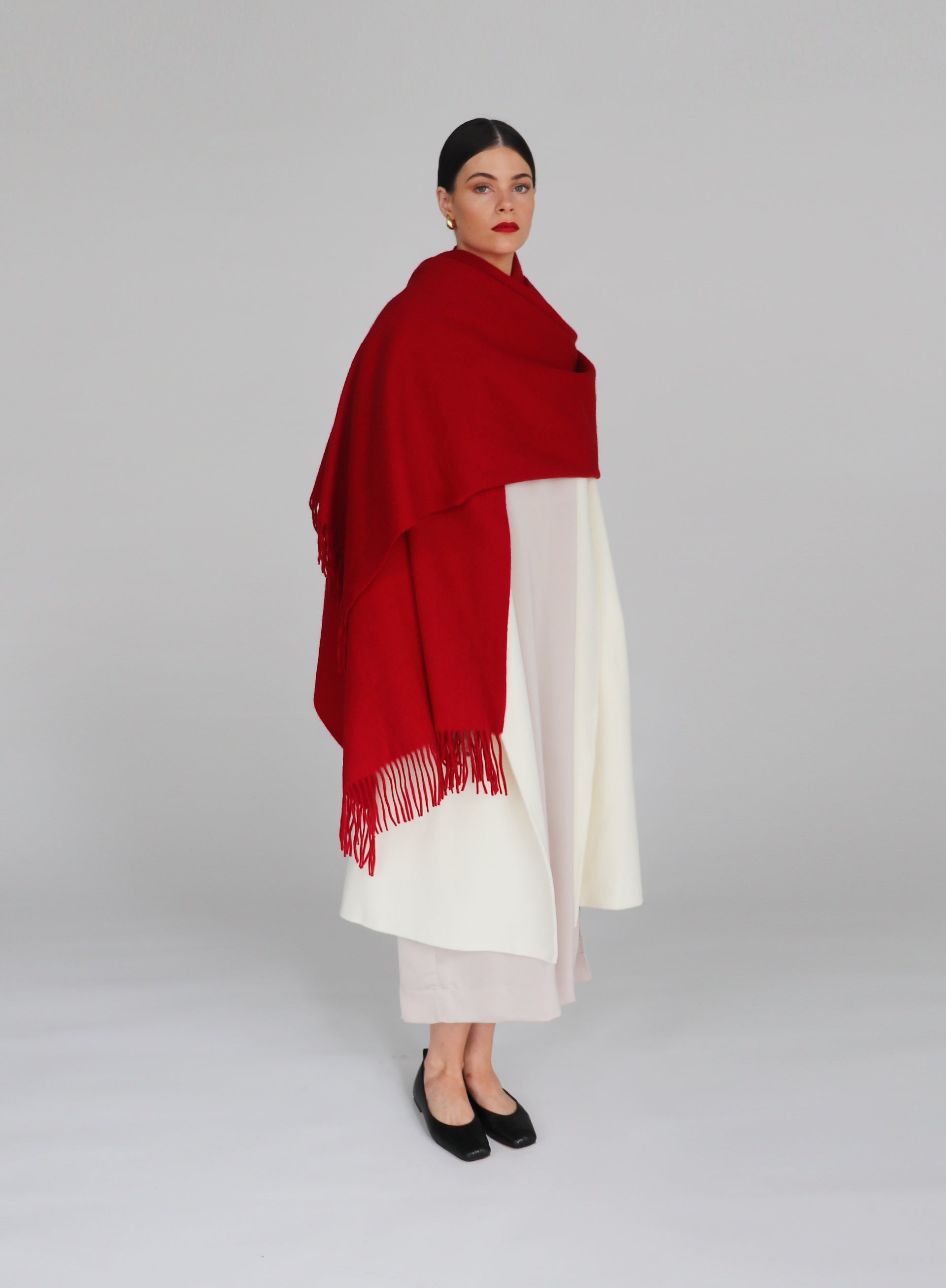 Red Fringed Wool Lambswool Scarf