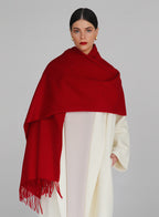 Red Fringed Wool Lambswool Scarf