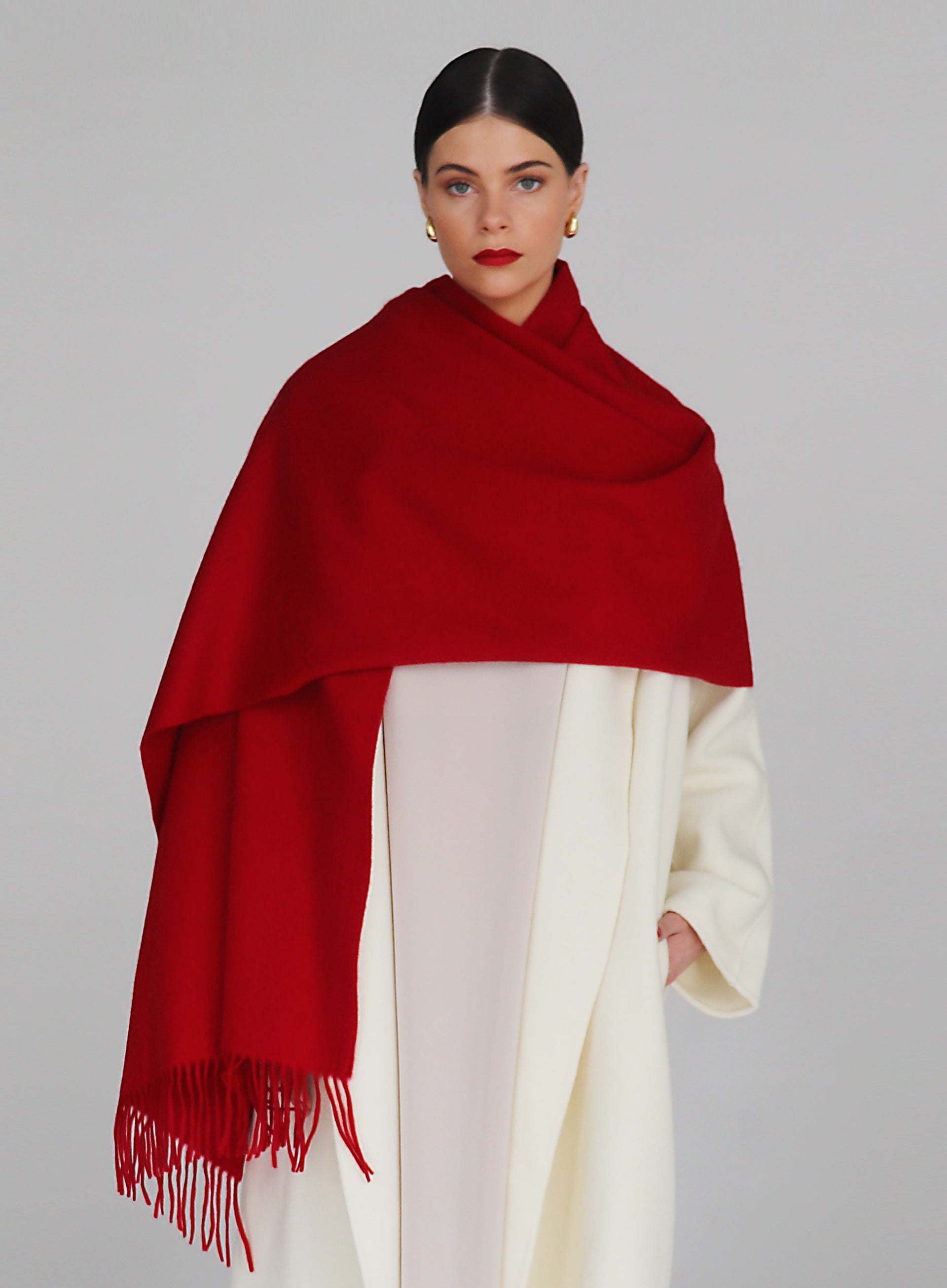 Red Fringed Wool Lambswool Scarf