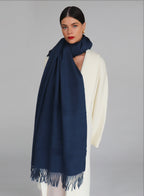 Blue Fringed Wool Lambswool Scarf