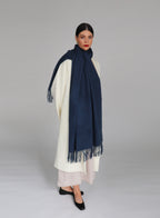 Blue Fringed Wool Lambswool Scarf