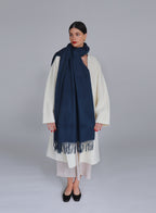 Blue Fringed Wool Lambswool Scarf
