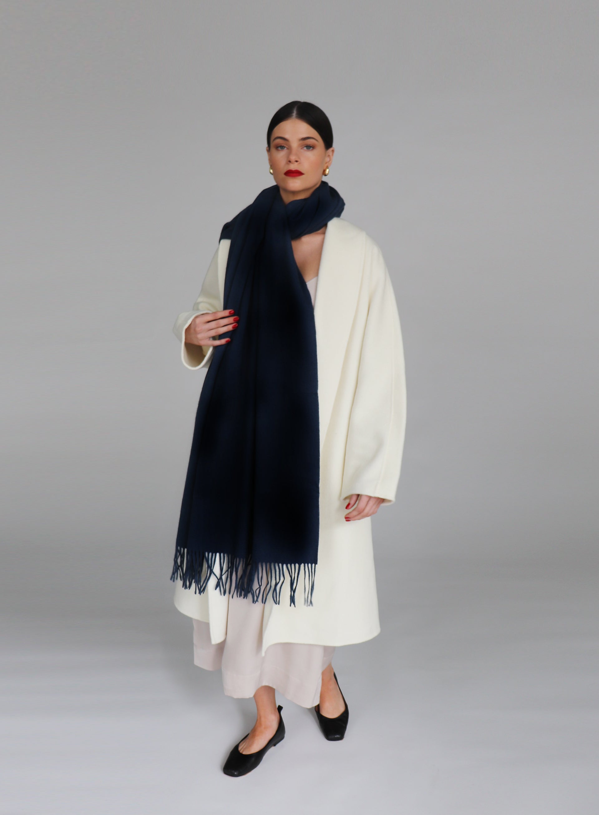 Royal Blue Fringed Wool Lambswool Scarf