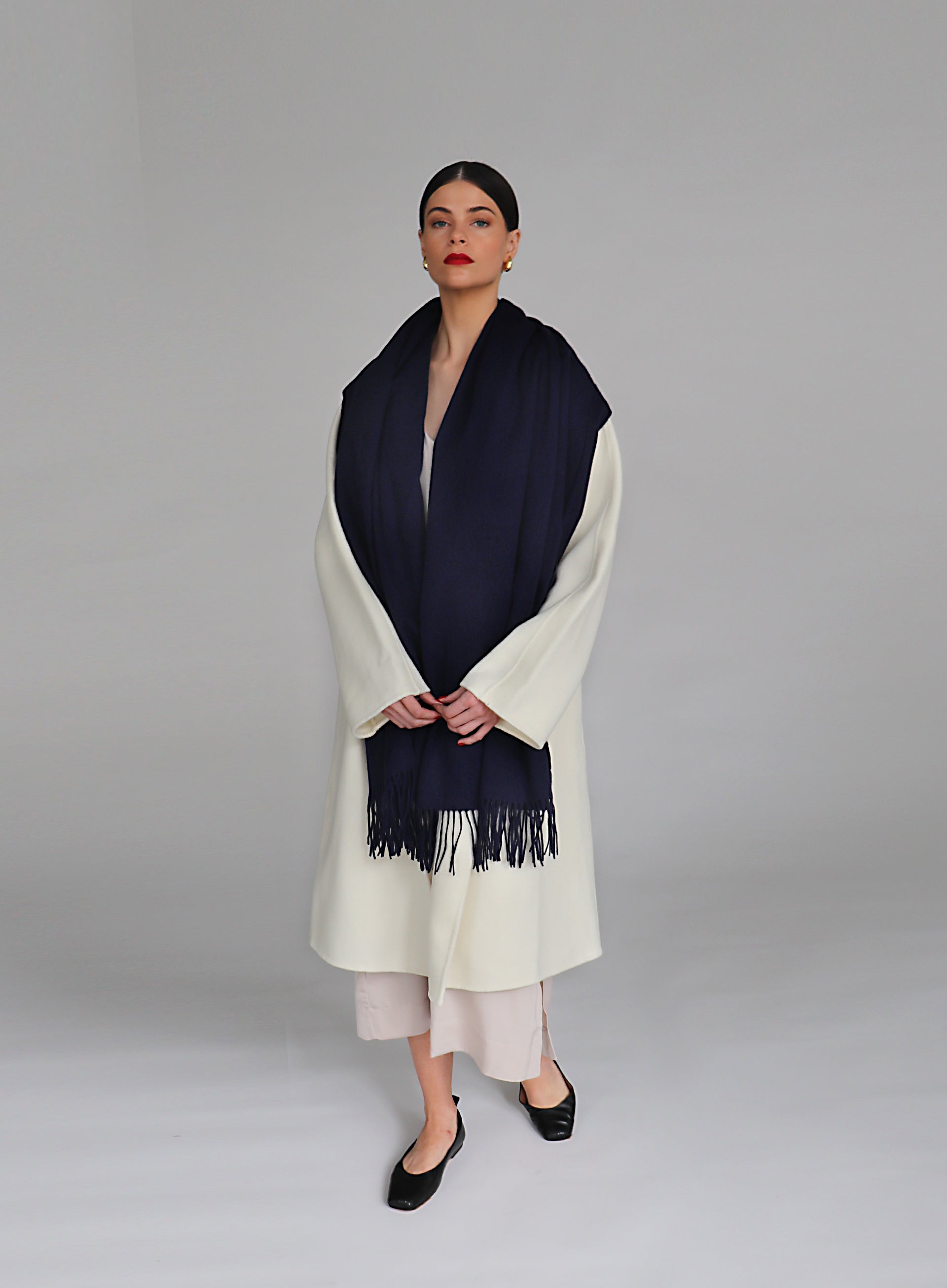 Royal Blue Fringed Wool Lambswool Scarf