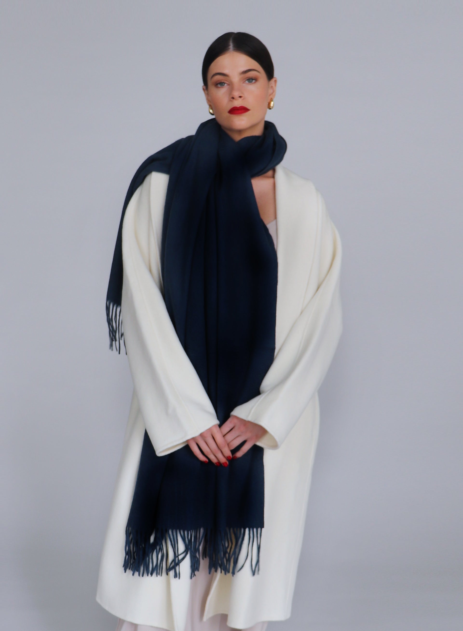 Royal Blue Fringed Wool Lambswool Scarf