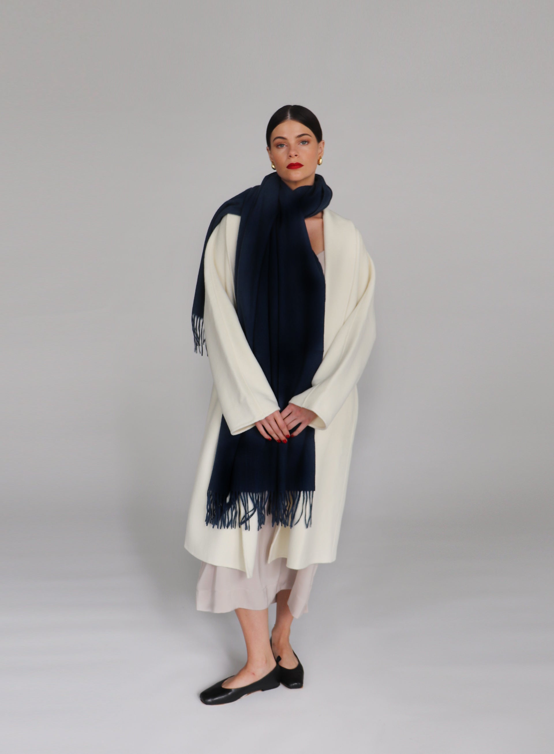 Royal Blue Fringed Wool Lambswool Scarf