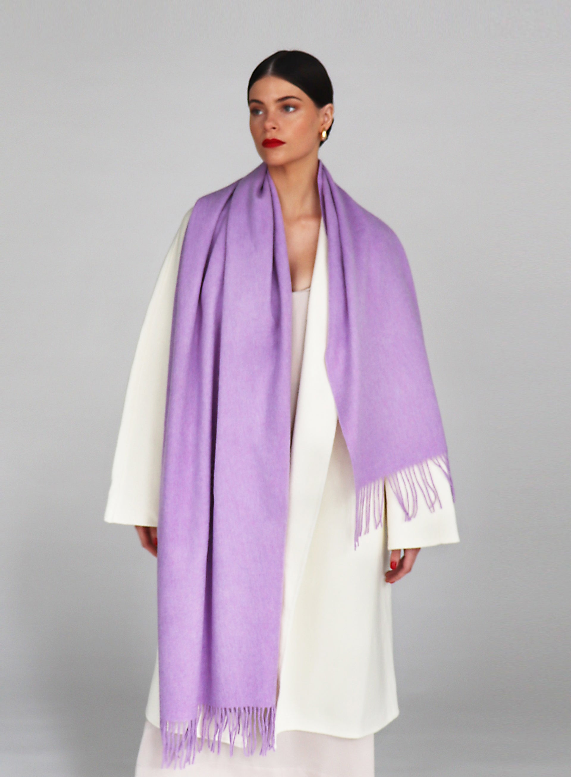 Purple Fringed Wool Lambswool Scarf