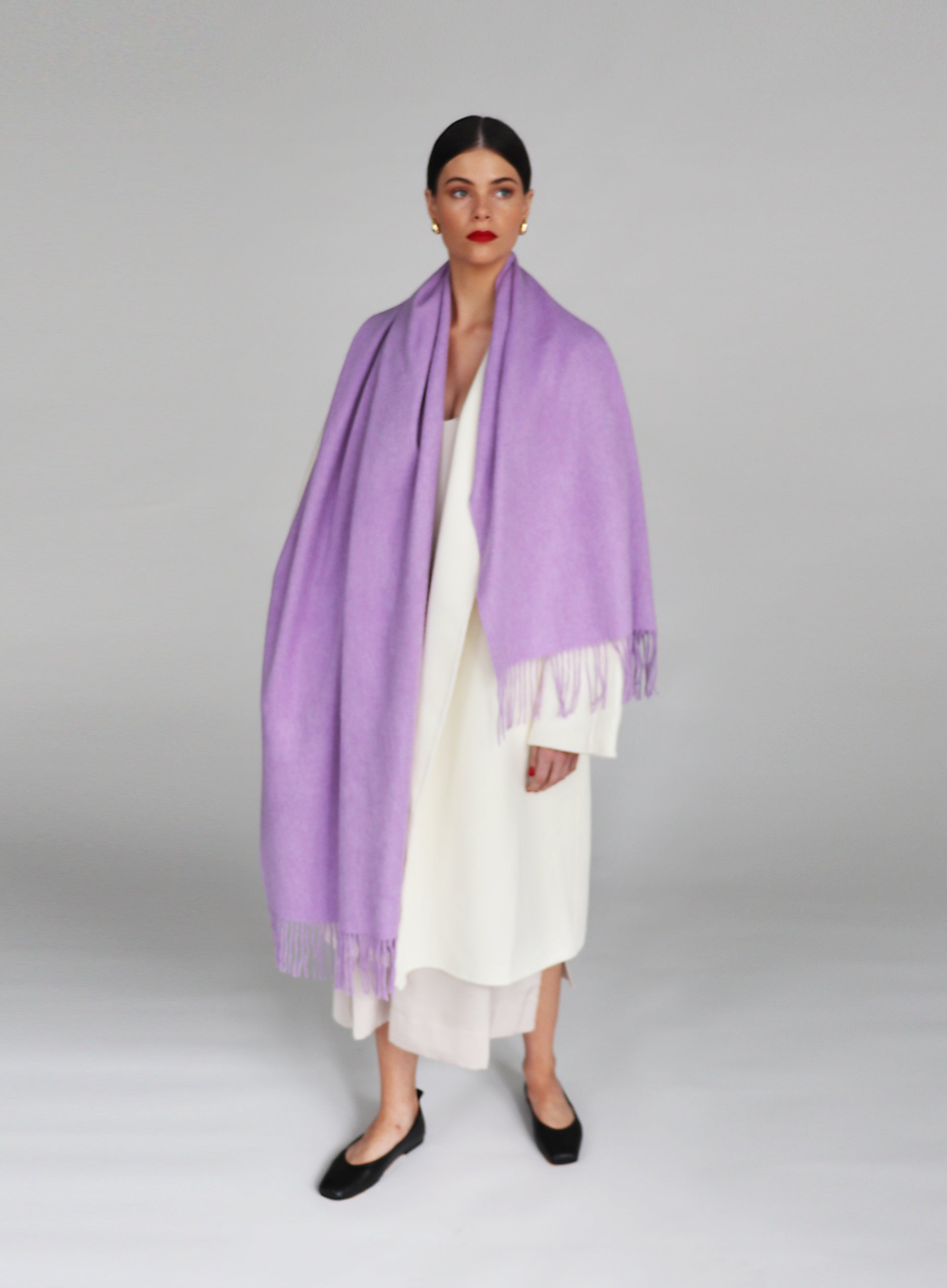 Purple Fringed Wool Lambswool Scarf