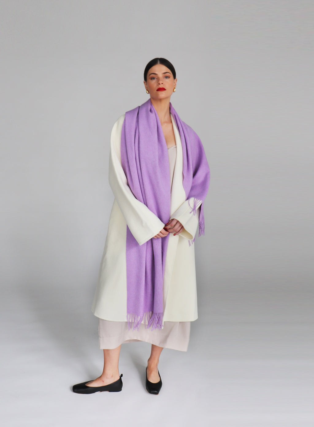 Purple Fringed Wool Lambswool Scarf