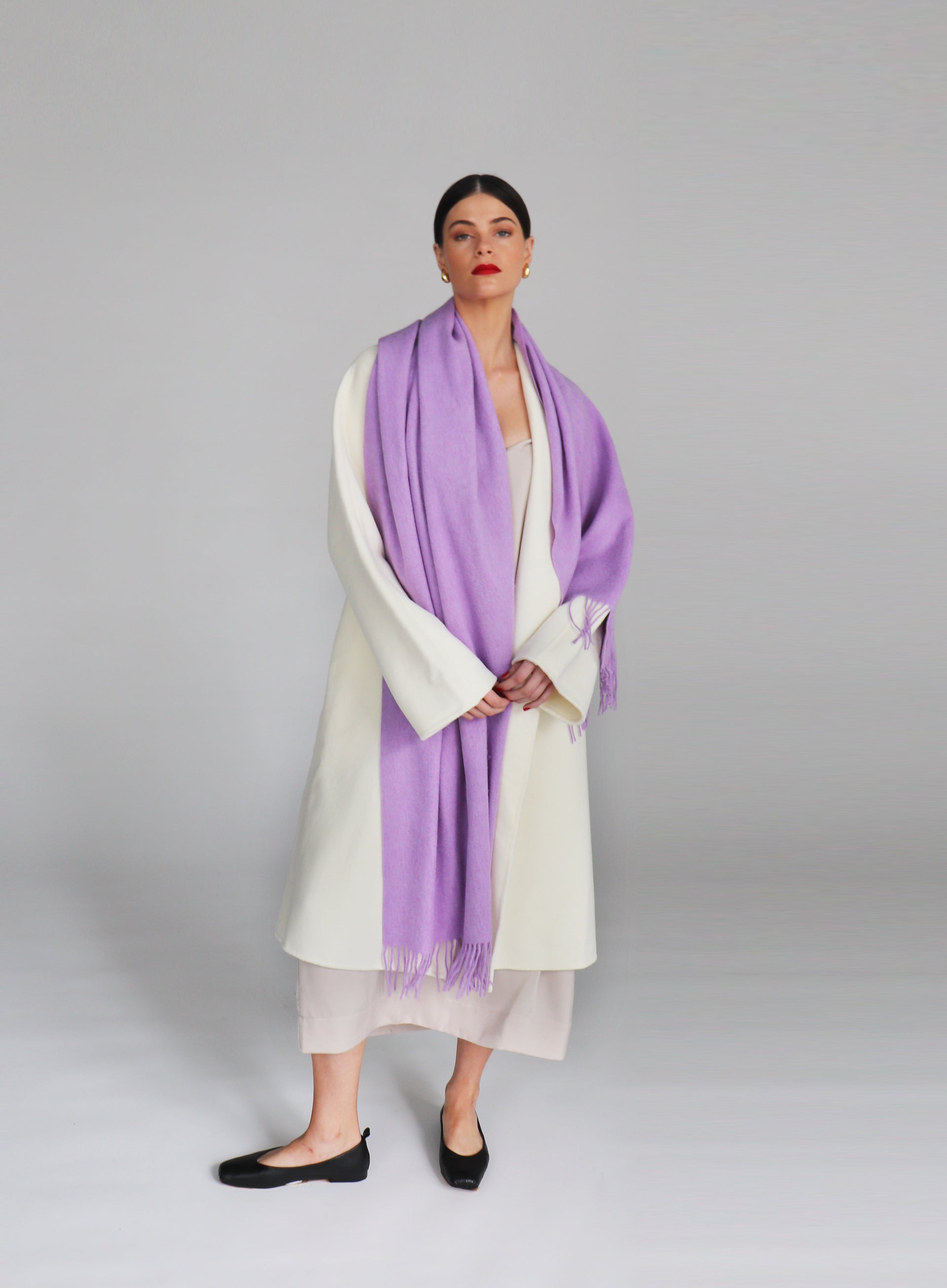 Purple Fringed Wool Lambswool Scarf