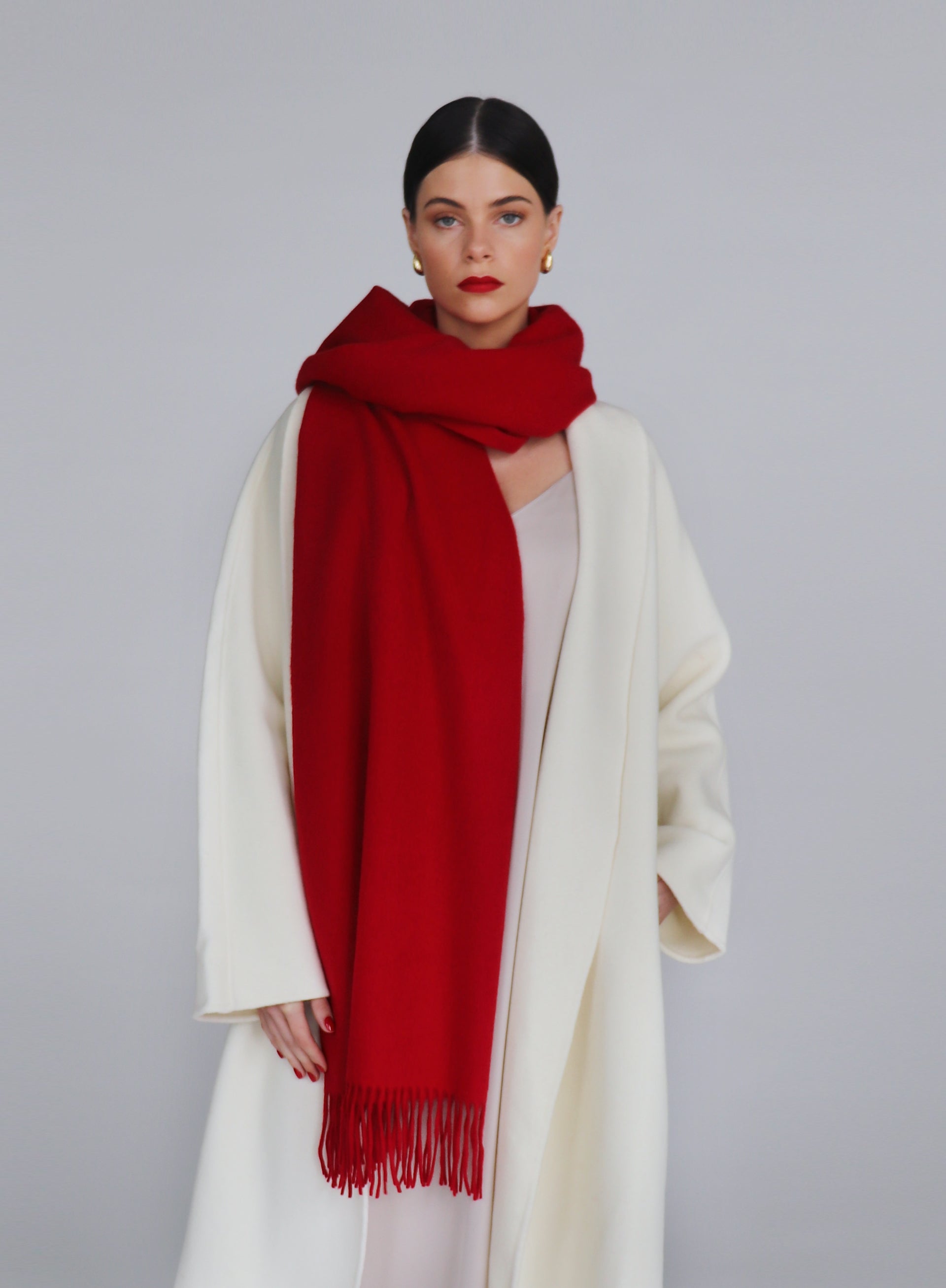 Red Fringed Wool Lambswool Scarf