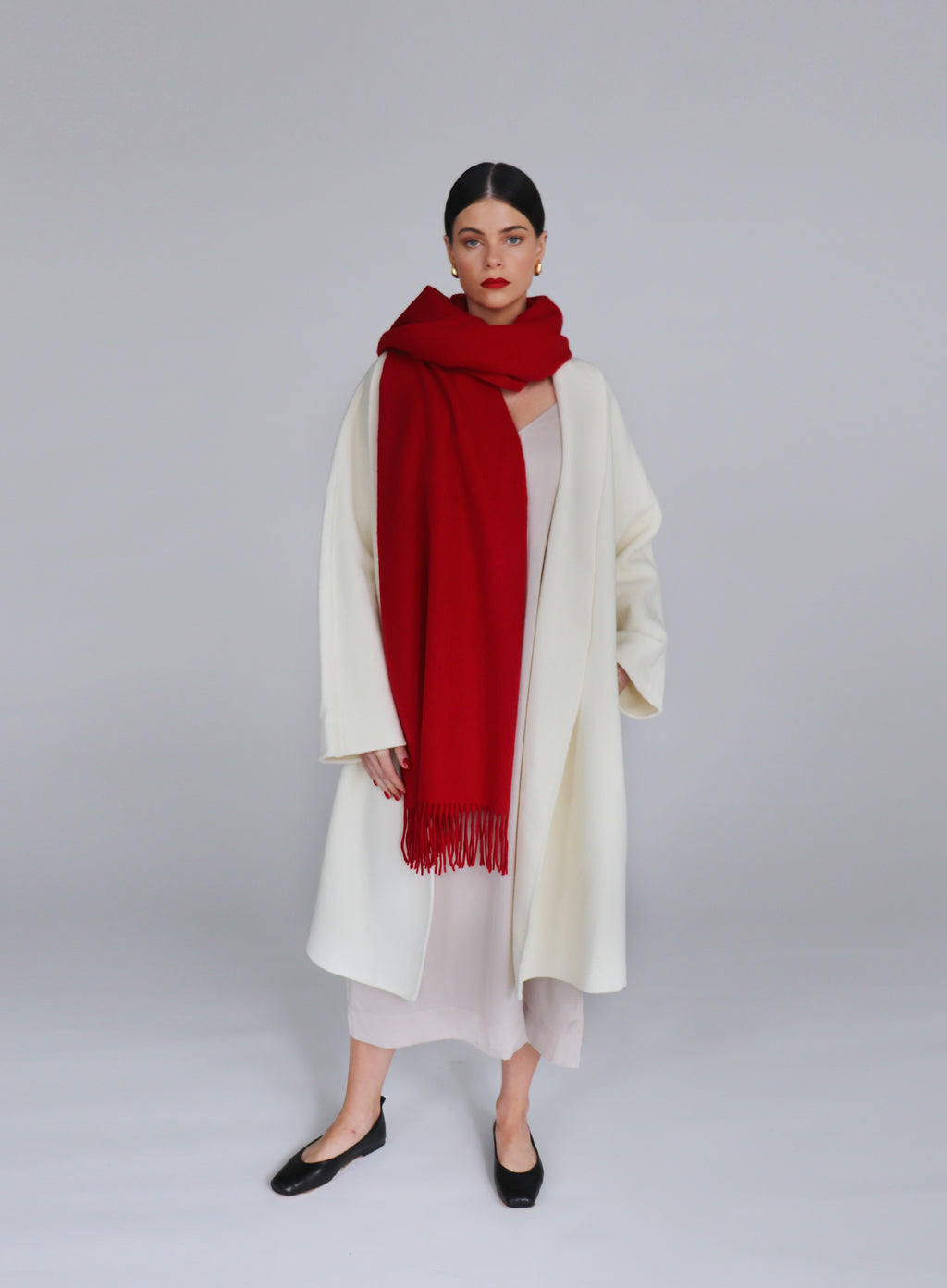 Red Fringed Wool Lambswool Scarf