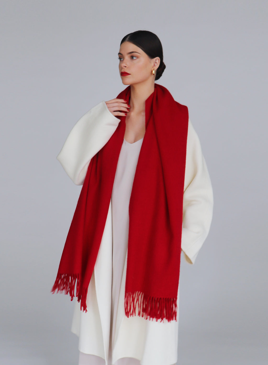Red Fringed Wool Lambswool Scarf