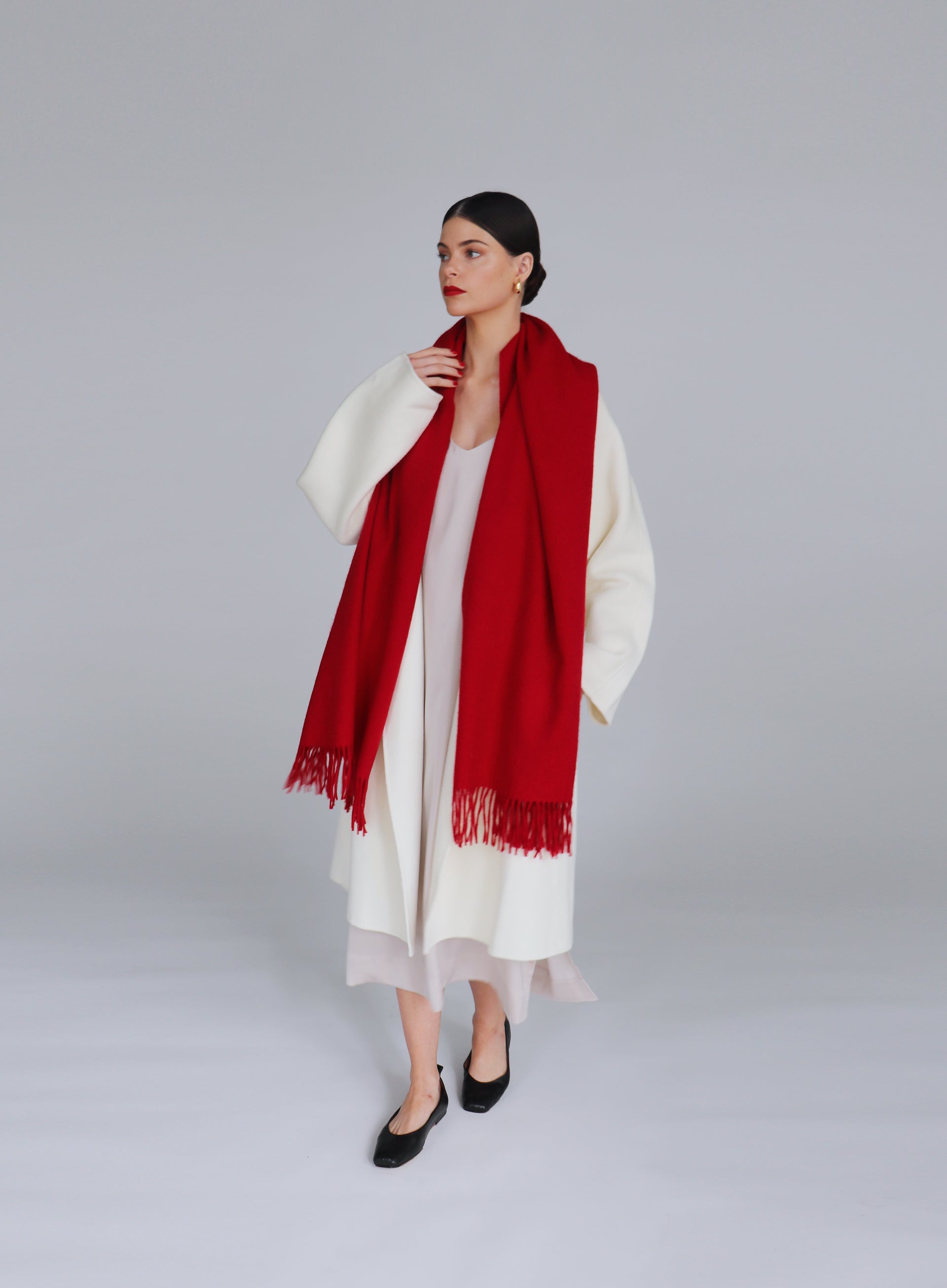 Red Fringed Wool Lambswool Scarf