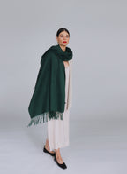 Green Fringed Wool Lambswool Scarf