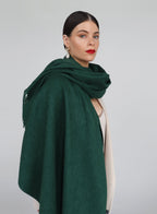 Green Fringed Wool Lambswool Scarf