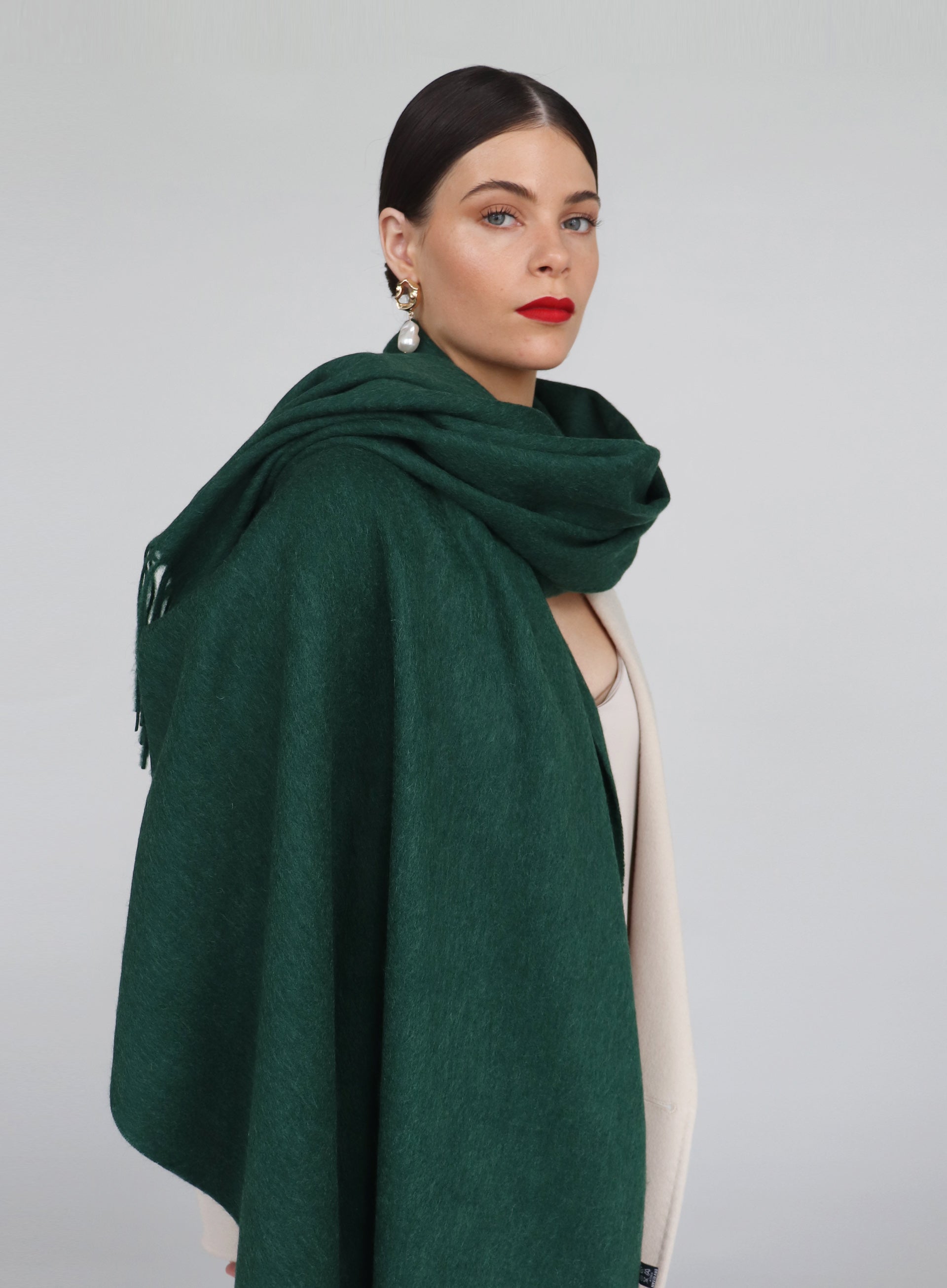 Green Fringed Wool Lambswool Scarf